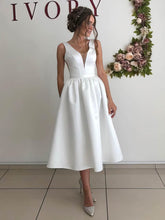 V-neck Satin Tea-length Wedding Dresses for the Special Day
