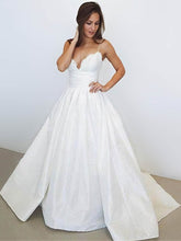 V-neck Satin Ball Gown Wedding Dress With Appliques Lace and Court Train