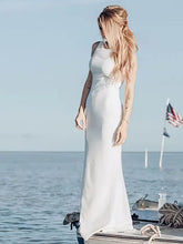 Elegant Sheath/Column Scoop Neck Stretch Crepe Sweep Train Wedding Dresses