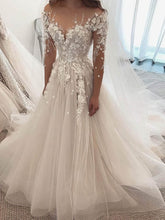 Elegant Ball Gown Illusion Tulle Sweep Train Wedding Dress With Appliques Lace