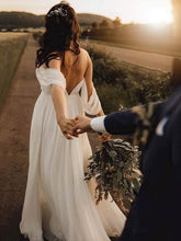 A-line Off-the-shoulder Chiffon Wedding Dress with Sweep Train