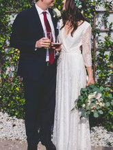 Elegant A-line V-neck Lace Floor-length Wedding Dresses