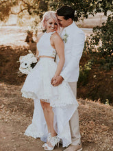 A-line Scoop Neck Lace Asymmetrical Wedding Dresses
