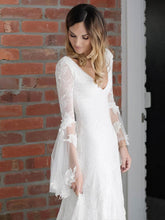 Lace Appliques V-neck Sheath/Column Wedding Dress with Tulle Sweep Train