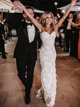 Sheath/Column Sweetheart Lace Wedding Dress with Sweep Train