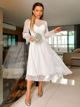A-line Illusion Tulle Tea-length Wedding Dress