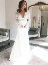 Elegant V-neck Lace Wedding Dress with Trumpet/Mermaid Stretch Crepe Skirt