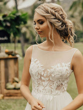 A-line Illusion Tulle Wedding Dress With Appliques Lace