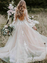 V-neck Tulle Ball Gown Wedding Dress with Appliques and Lace Sweep Train