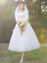 Tea-length Ball Gown Wedding Dress with Square Neckline and Pockets