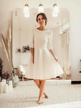 A-line Scoop Neck Satin Tea-length Wedding Dress with Lace