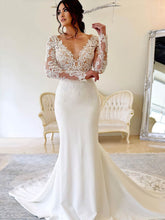 Lace Applique Trumpet/Mermaid V-neck Stretch Crepe Court Train Wedding Dress