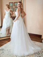 Ball Gown V-neck Tulle Sweep Train Wedding Dresses With Beading