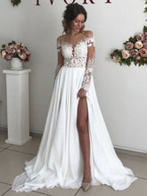 A-line Illusion Chiffon Sweep Train Wedding Dresses With Split Front