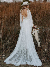A-line V-neck Lace Wedding Dress with Sweep Train
