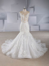 Beautiful Beaded Trumpet/Mermaid Illusion Tulle Court Train Wedding Dress