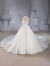 V-neck Lace Chapel Train Wedding Dresses With Sequins Ball Gown