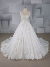 Beautiful Court Train Wedding Dress With Beading and Illusion Tulle