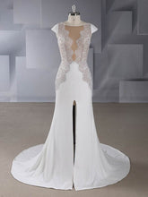 Trumpet/Mermaid Illusion Stretch Crepe Wedding Dress with Split Front and Sweep Train