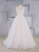 Lace Ball Gown Wedding Dresses with Illusion Tulle Sweep Train