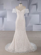 Elegant Off-the-shoulder Lace Trumpet/Mermaid Sweep Train Wedding Dress