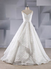 V-neck Organza Court Train Wedding Dress with Cascading Ruffles