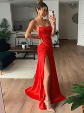 Sheath/Column Square Neckline Silk-like Satin Sweep Train Ruffles Bridesmaid Dresses