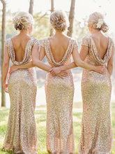 Sequined Short Sleeve Sheath/Column Scoop Neck Backless Bridesmaid Dresses