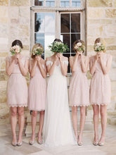 Elegant V-neck Lace Sashes Short/Mini Sheath/Column Bridesmaid Dresses