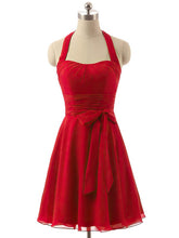 Vintage Red Short/Mini Halter Chiffon Sashes Bridesmaid Dresses