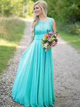 Gorgeous Scoop Neck Lace Chiffon Ruched Floor-length Bridesmaid Dresses