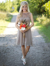 A-line Scoop Neck Lace Chiffon Bridesmaid Dresses with Sashes/Ribbons