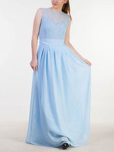 Lace Chiffon Scoop Neck A-line Floor-length Bridesmaid Dresses with Sashes / Ribbons