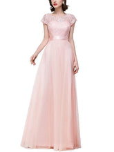 Lace Tulle A-line Bridesmaid Dresses with Scoop Neck and Sashes / Ribbons
