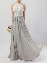 Elegant Lace Chiffon Scoop Neck A-line Floor-length Sashes/Ribbons Bridesmaid Dresses