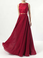 A-line Scoop Neck Lace Chiffon Floor-length Bridesmaid Dresses