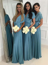 A-line Floor-length Bridesmaid Dresses with V-neck Jersey