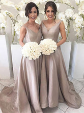 Silk-like Satin V-neck A-line Sweep Train Bridesmaid Dresses