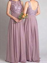Lace Chiffon A-line Bridesmaid Gowns with Scoop Neck