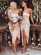 Silk-like Satin A-Line Bridesmaid Dresses with One Shoulder Asymmetrical Pleats