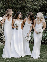 Silk-like Satin V-neck Trumpet/Mermaid Sweep Train Bridesmaid Dresses