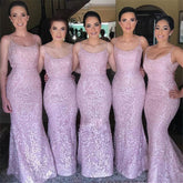 Sheath Column Scoop Neck Lace Bridesmaid Dresses with a Sweep Train
