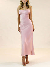 Silk-like Satin Bridesmaid Dresses with Sheath/Column Cowl Neck and Ankle-length