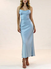 Silk-like Satin Bridesmaid Dresses with Sheath/Column Cowl Neck and Ankle-length Style