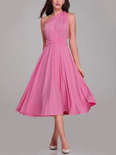 A-Line One Shoulder Tea-Length Bridesmaid Dresses with Sashes/Ribbons