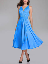 A-Line V-Neck Jersey Tea-Length Bridesmaid Dress with Sash/Ribbon