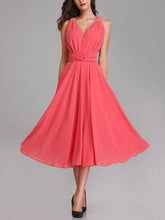 A-line V-neck Chiffon Tea-length Bridesmaid Dresses With Sashes & Ribbons