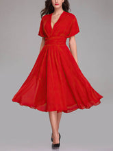 A-Line V-Neck Chiffon Tea-Length Bridesmaid Dresses with Sashes & Ribbons