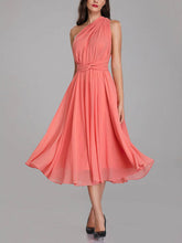 A-line V-neck Chiffon Tea-length Bridesmaid Dresses with Sashes & Ribbons