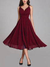 A-Line V-Neck Tea-Length Bridesmaid Dresses with Sashes & Ribbons